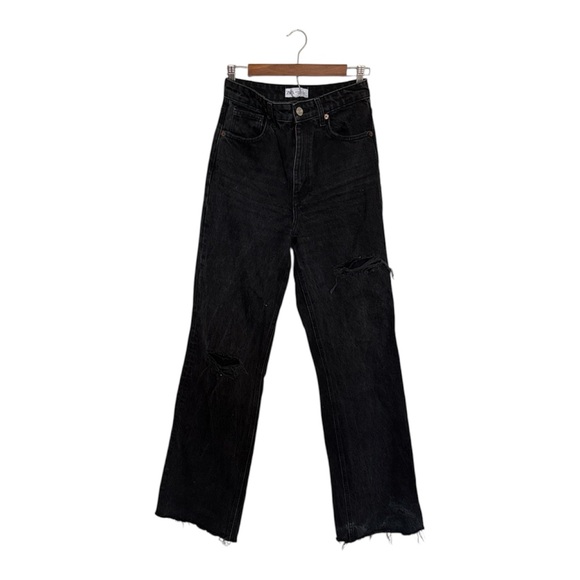 Zara Distressed Black Straight Leg Jeans - Picture 1 of 6